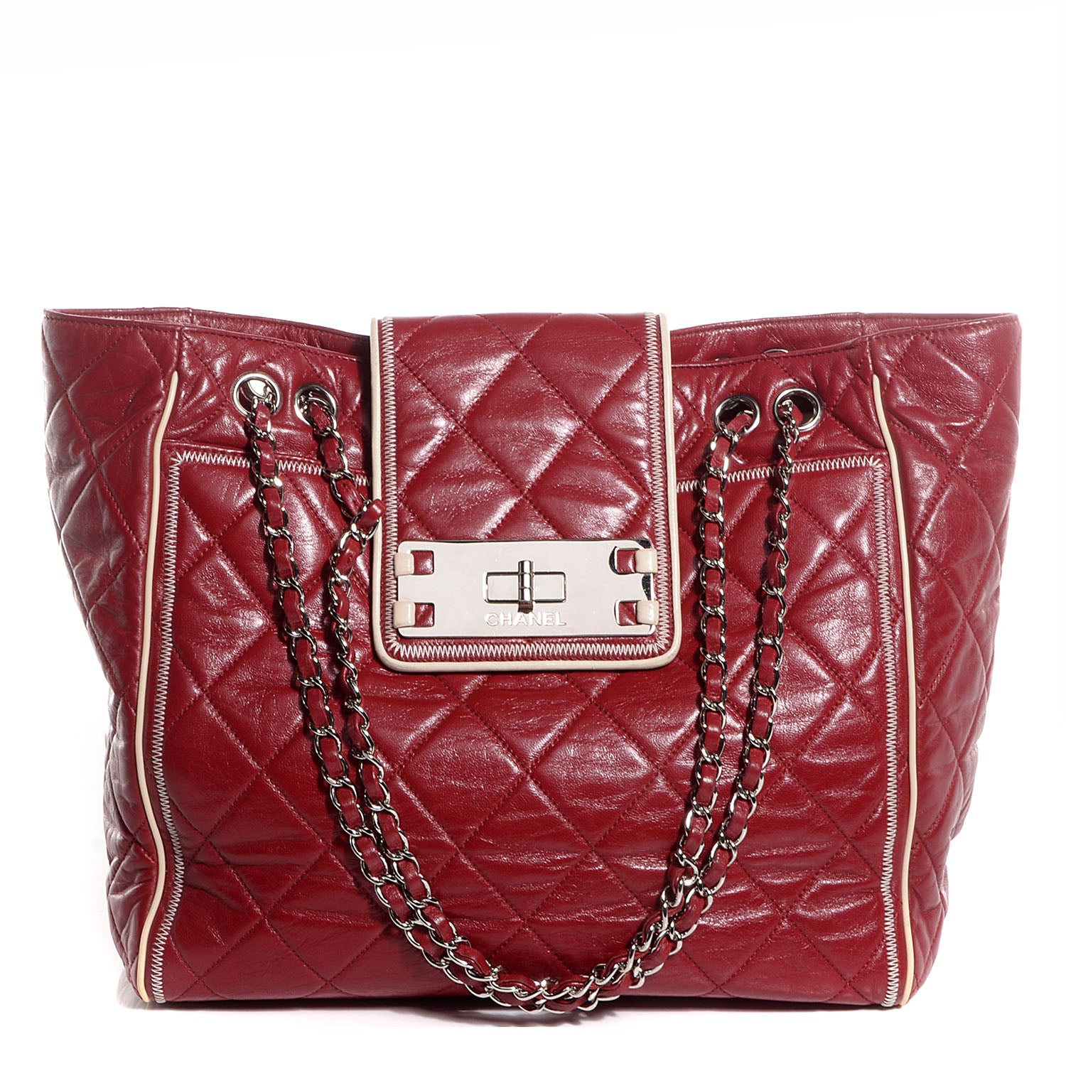 Chanel Lambskin Quilted North South Large Tote Red 1 of 8