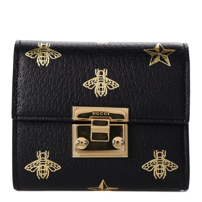 Gucci Calfskin Bee Star Print Padlock Wallet Black 1 of 7