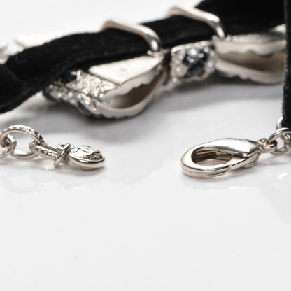 Chanel Crystal Velvet CC Bow Bracelet Black Silver 4 of 5