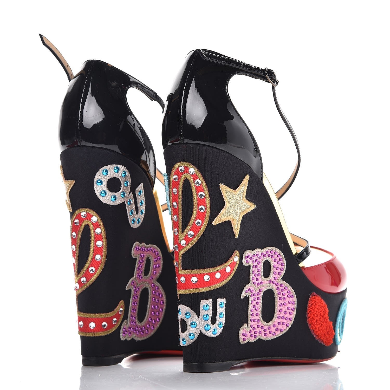 Christian Louboutin Patent Loubi Zeppa 140 Wedges 37.5 Black Red 4 of 14