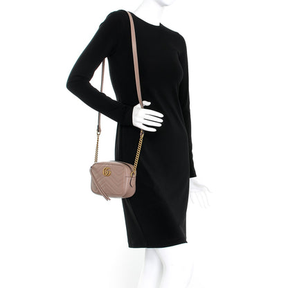 Gucci Calfskin Matelasse Mini GG Marmont Chain Shoulder Bag Porcelain Rose 2 of 8