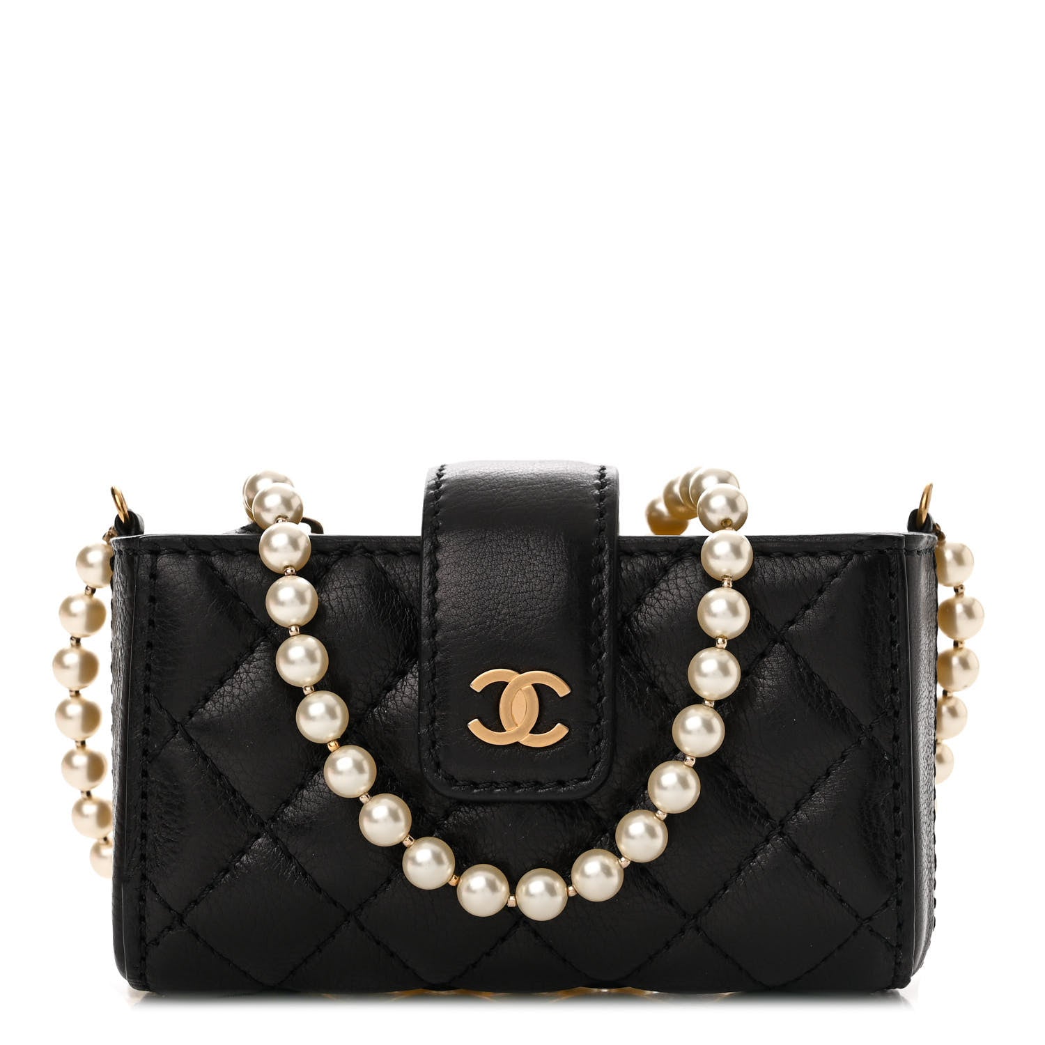 Chanel Calfskin Quilted Pearl Chain Love Symbols Mini Bag Black 1 of 12