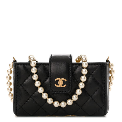 Chanel Calfskin Quilted Pearl Chain Love Symbols Mini Bag Black 1 of 12