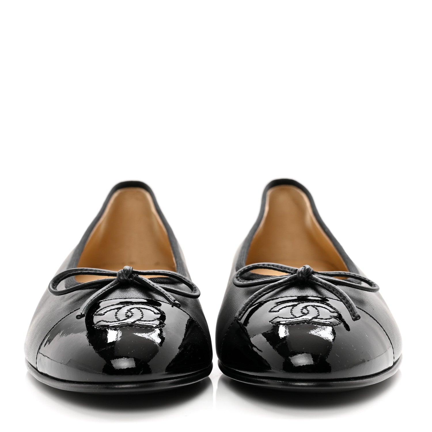 Chanel Lambskin Patent Cap Toe Ballerina Flats 38.5 Black 2 of 9