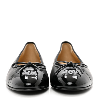 Chanel Lambskin Patent Cap Toe Ballerina Flats 38.5 Black 2 of 9