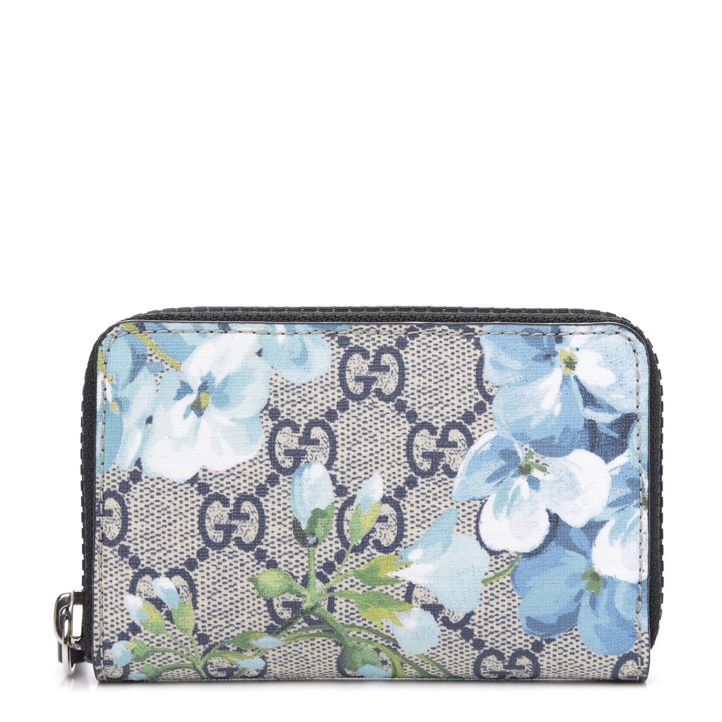 GG Supreme Monogram Blooms Zip Around Card Case Wallet Beige Blue Navy