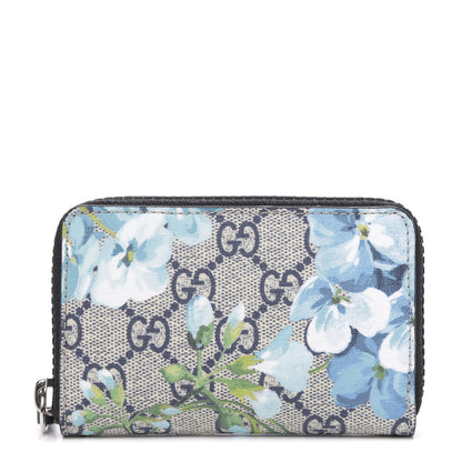 Gucci GG Supreme Monogram Blooms Zip Around Card Case Wallet Beige Blue Navy 1 of 7