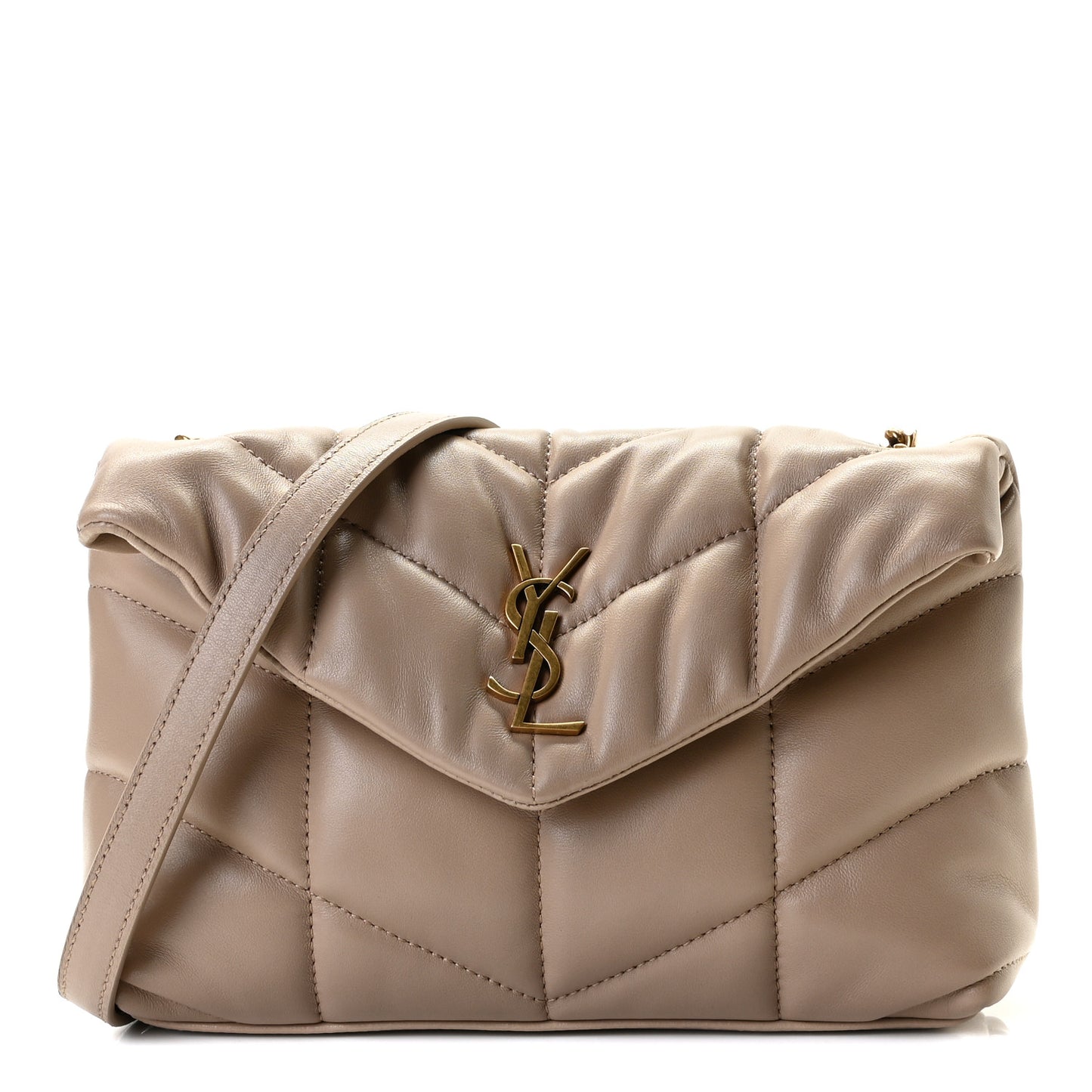 Lambskin Quilted Toy Loulou Puffer Monogram Chain Satchel Nude Powder