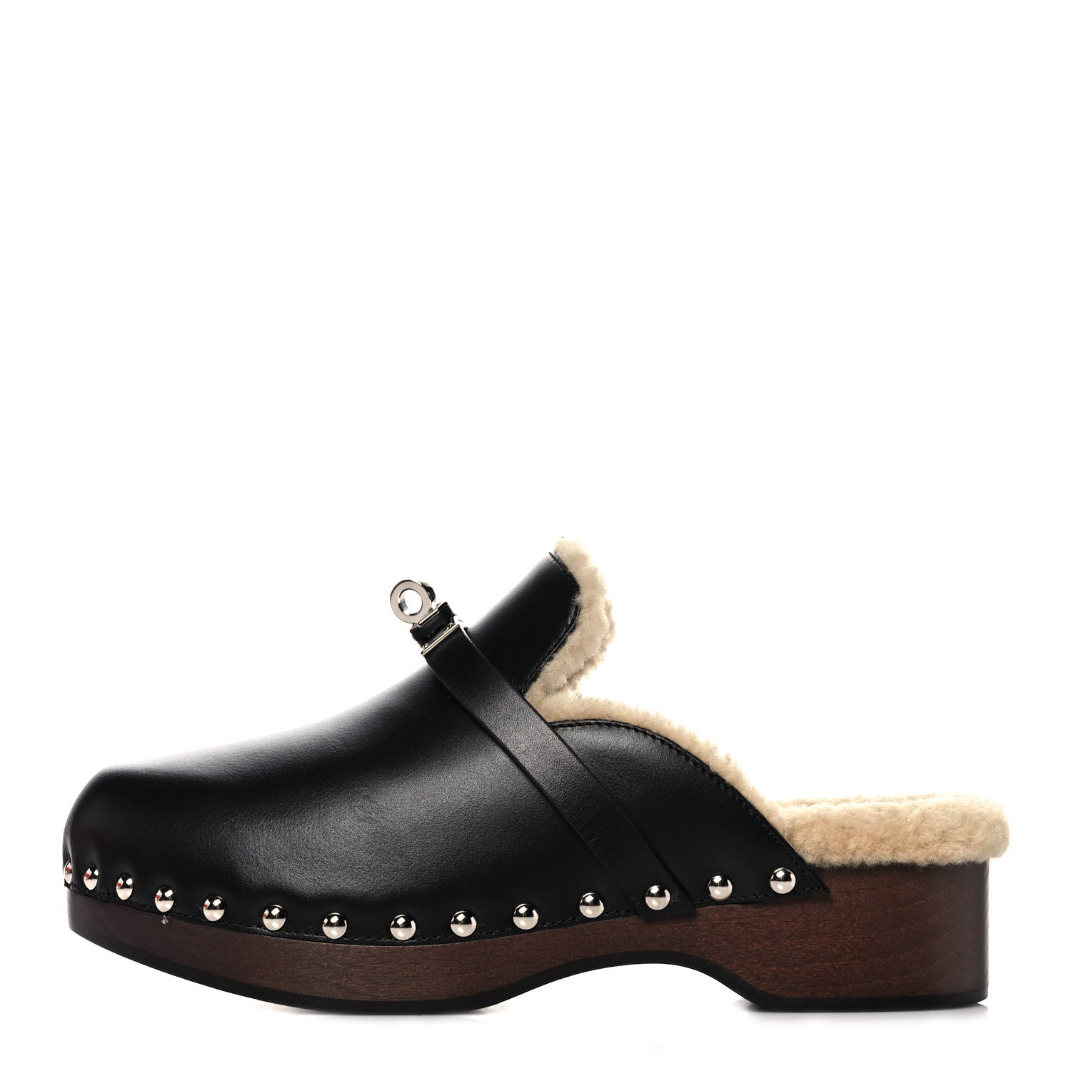 Hermes Calfskin Wool Carlotta Mules 35 Black 1 of 9