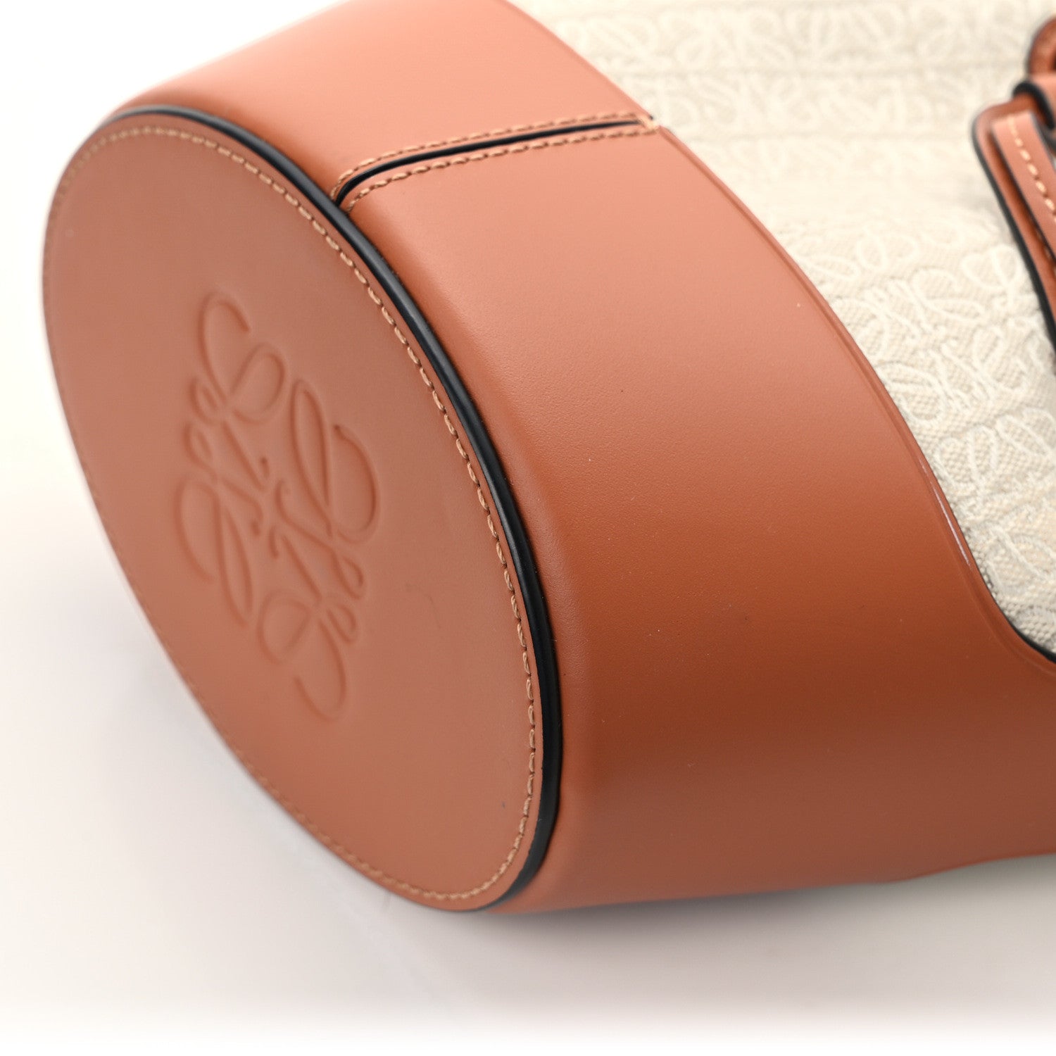 Loewe Calfskin Jacquard Linen Anagram Embroidered Mini Balloon Bucket Bag Ecru Tan 12 of 14