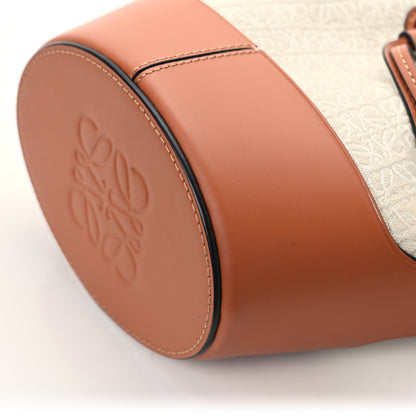 Loewe Calfskin Jacquard Linen Anagram Embroidered Mini Balloon Bucket Bag Ecru Tan 12 of 14