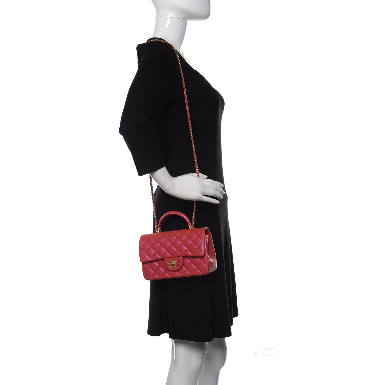 Chanel Iridescent Lambskin Quilted Mini Top Handle Rectangular Flap Red 2 of 11