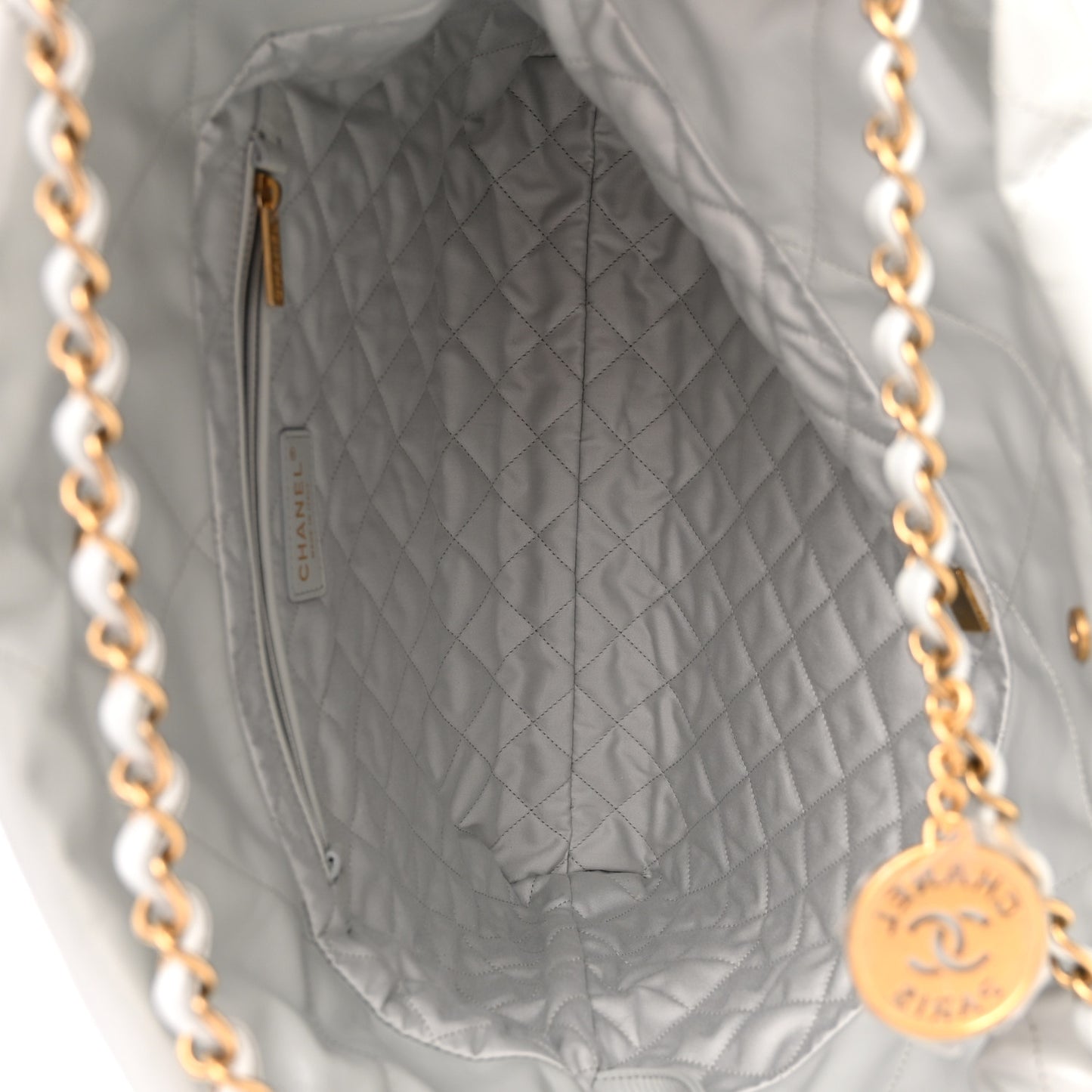 Shiny Calfskin Quilted Chanel 22 Light Blue
