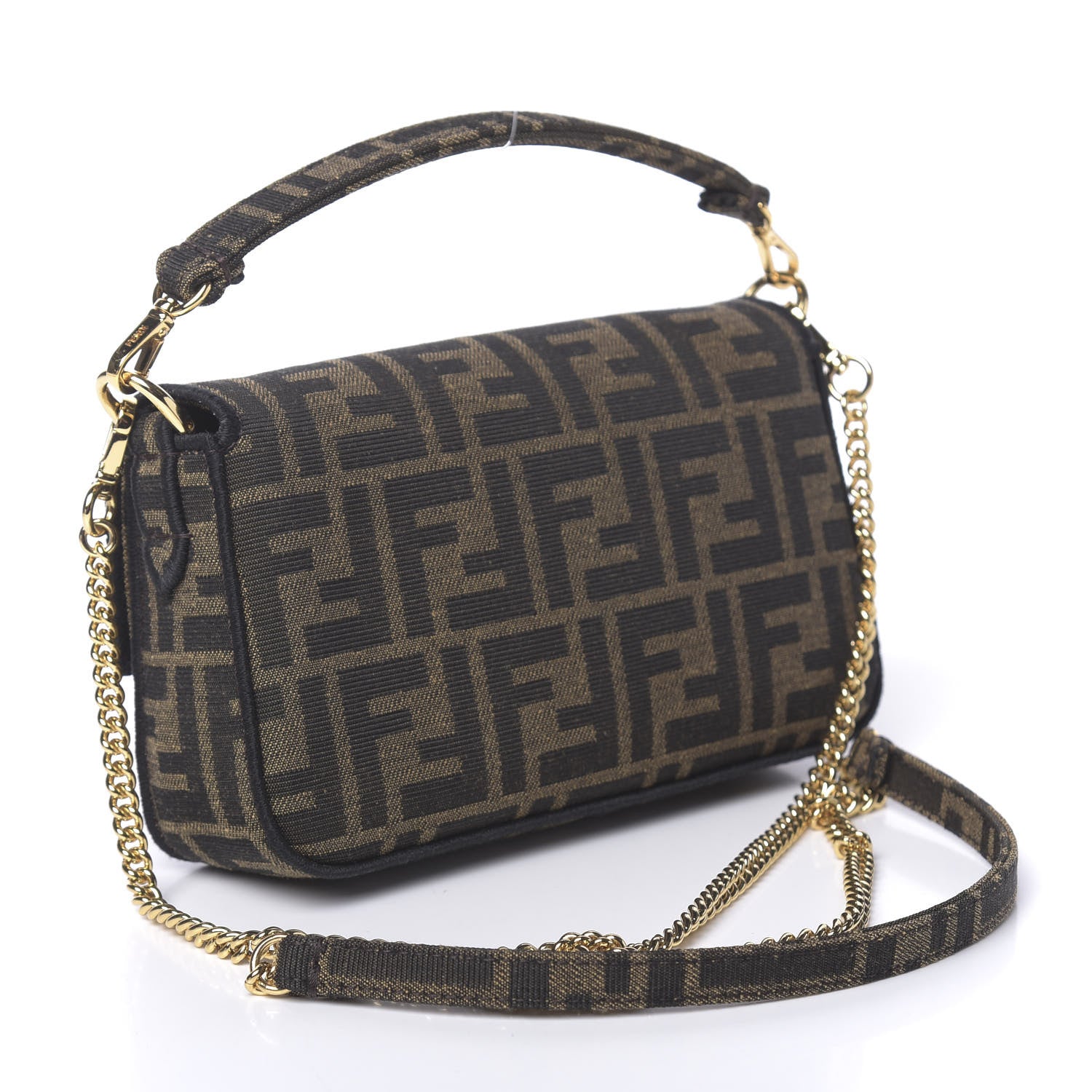 Fendi Fabric Jacquard FF 1974 Mini Baguette Tobacco Moro Black 3 of 10