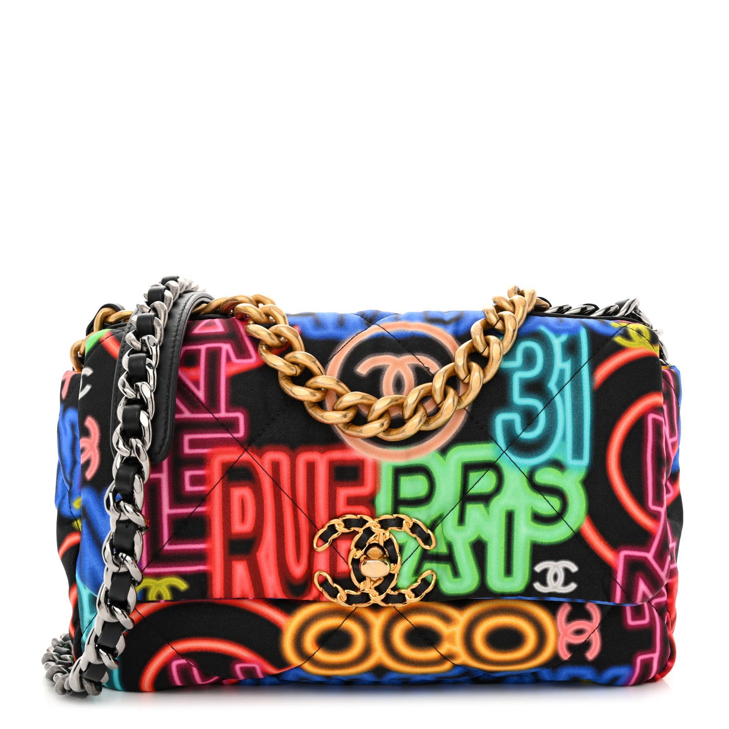 Fabric Printed Medium Chanel 19 Flap Black Multicolor