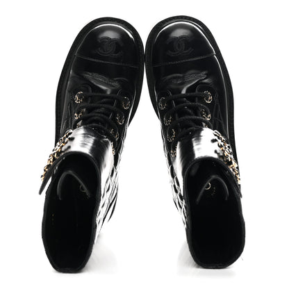 Chanel Shiny Calfskin Quilted Lace Up Combat Boots 36 Black 2 of 10