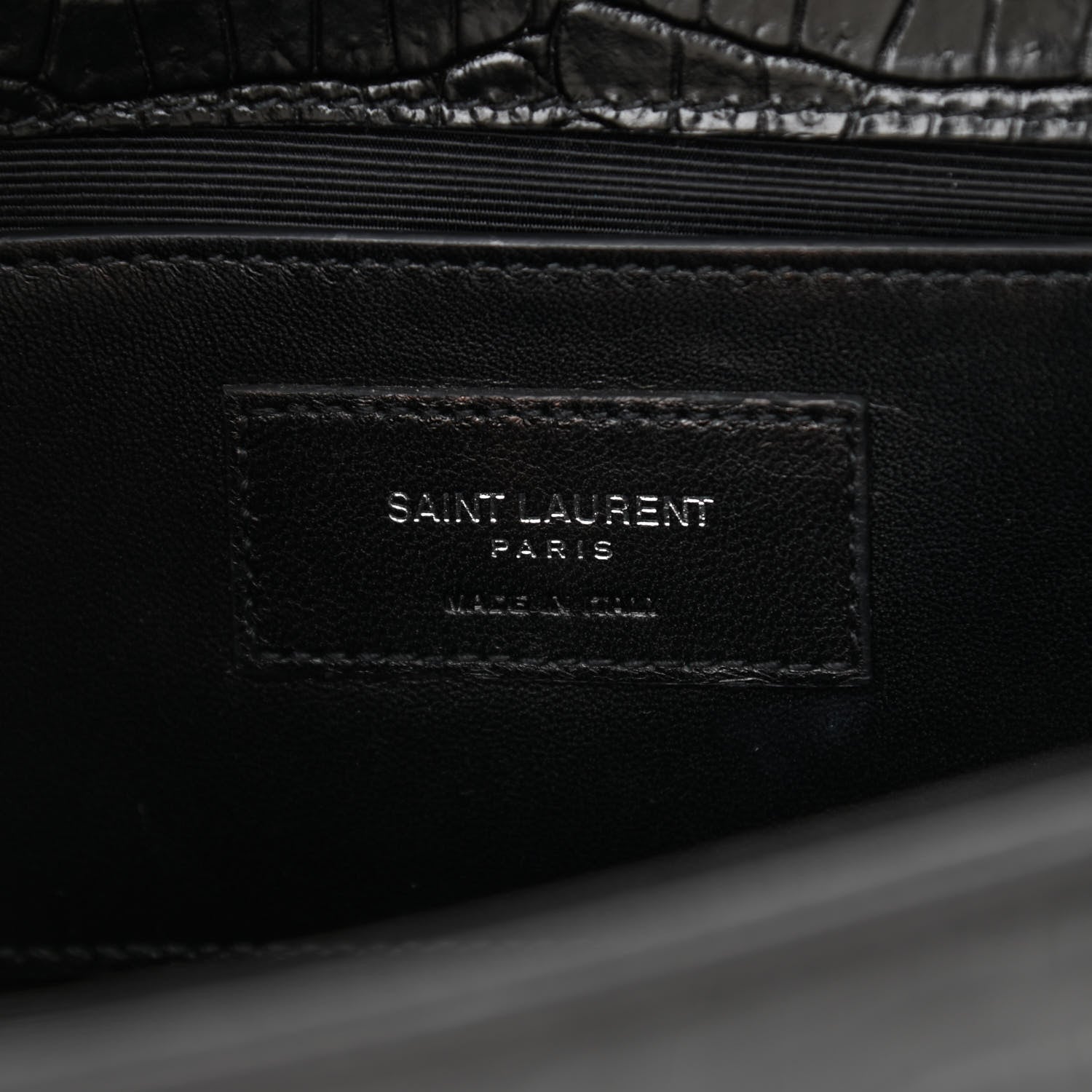 Saint Laurent Calfskin Crocodile Embossed Medium Classic Monogram Kate Tassel Satchel Black 7 of 9
