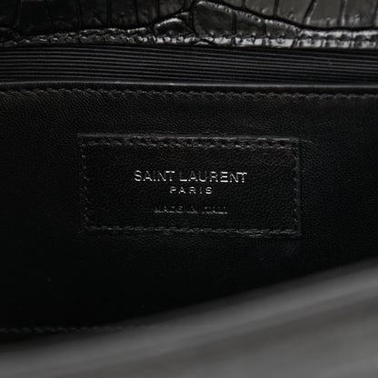 Saint Laurent Calfskin Crocodile Embossed Medium Classic Monogram Kate Tassel Satchel Black 7 of 9