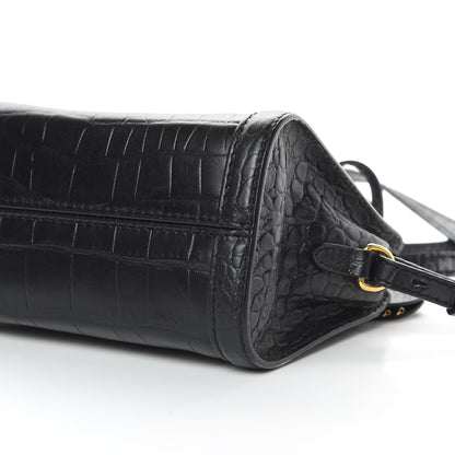 Alexander McQueen Calfskin Crocodile Embossed Mini Skull Padlock Zip Around Tote Black 11 of 17