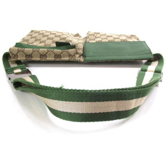 GG Monogram Web Double Pocket Belt Bag Green