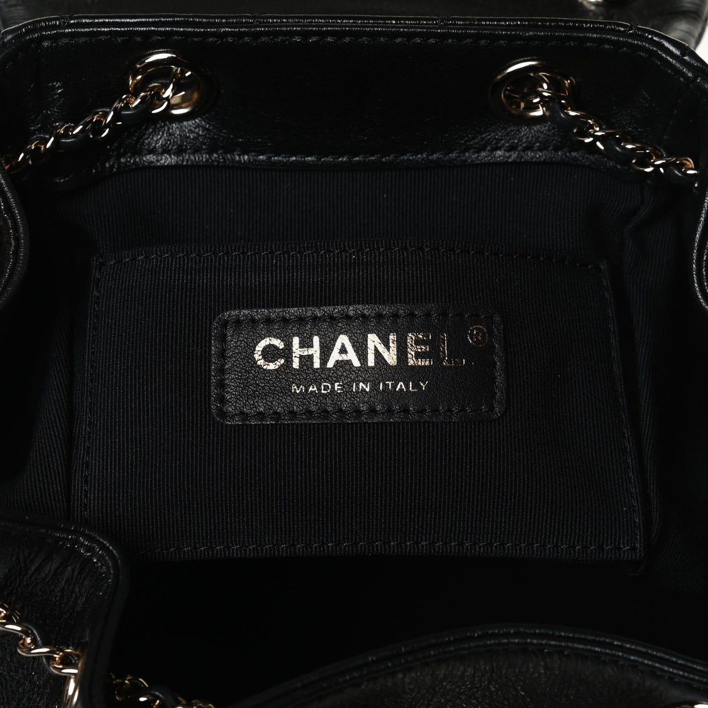 Glazed Aged Calfskin Quilted Small Duma Drawstring Backpack Black