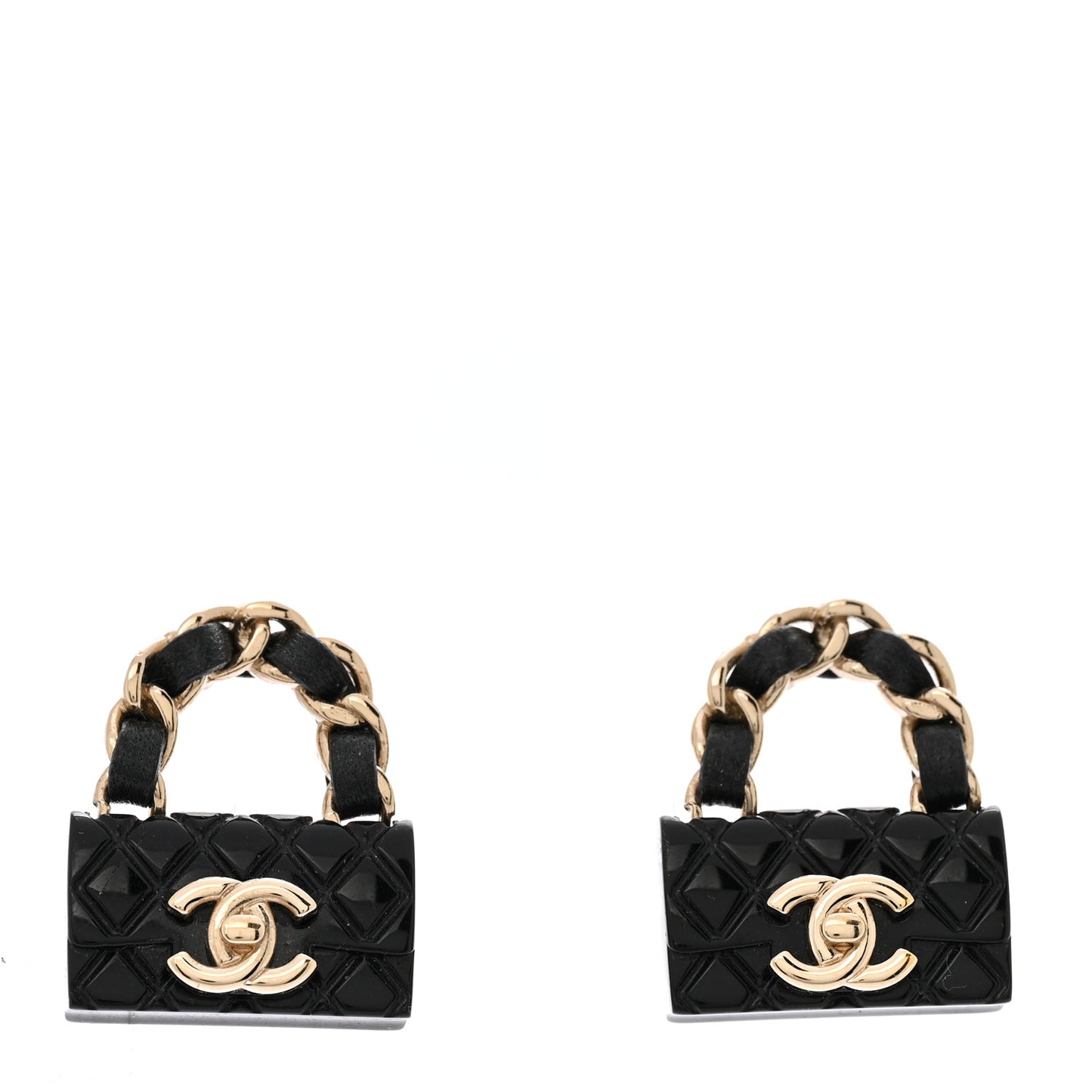 Metal Resin Lambskin Quilted CC Turnlock Chain Flap Bag Earrings Black Gold