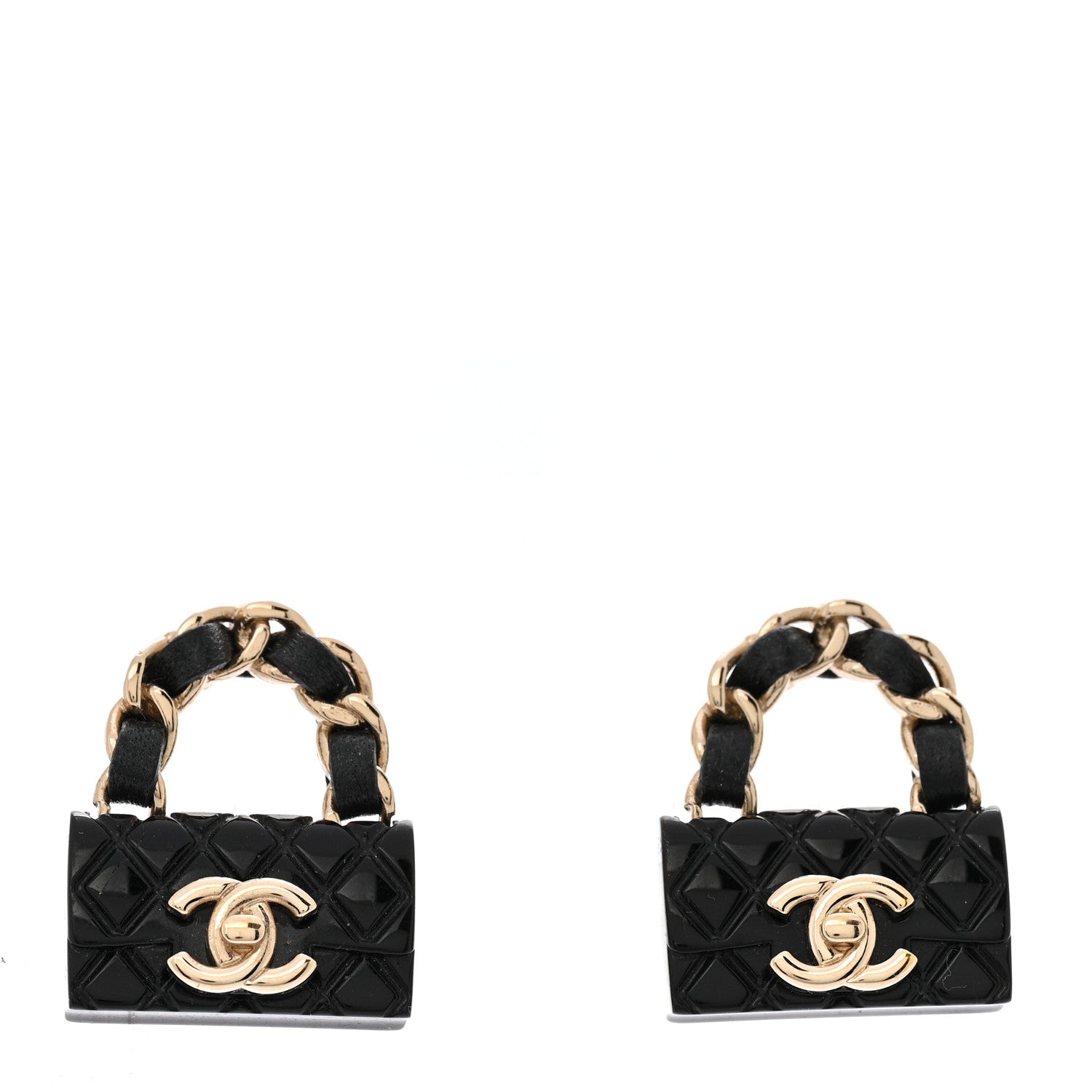 Chanel Metal Resin Lambskin Quilted CC Turnlock Chain Flap Bag Earrings Black Gold 1 of 5