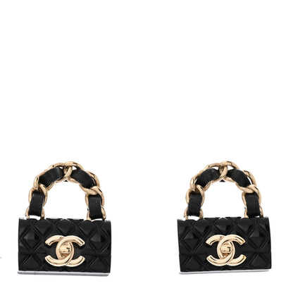 Chanel Metal Resin Lambskin Quilted CC Turnlock Chain Flap Bag Earrings Black Gold 1 of 5