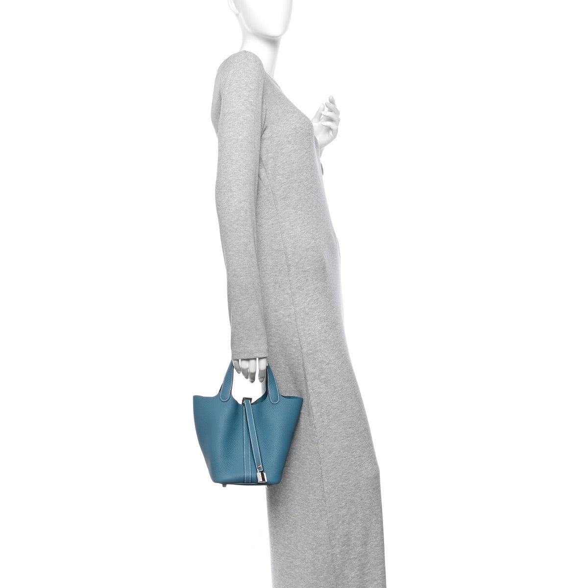 Taurillon Clemence Picotin Lock 18 PM New Blue Jean