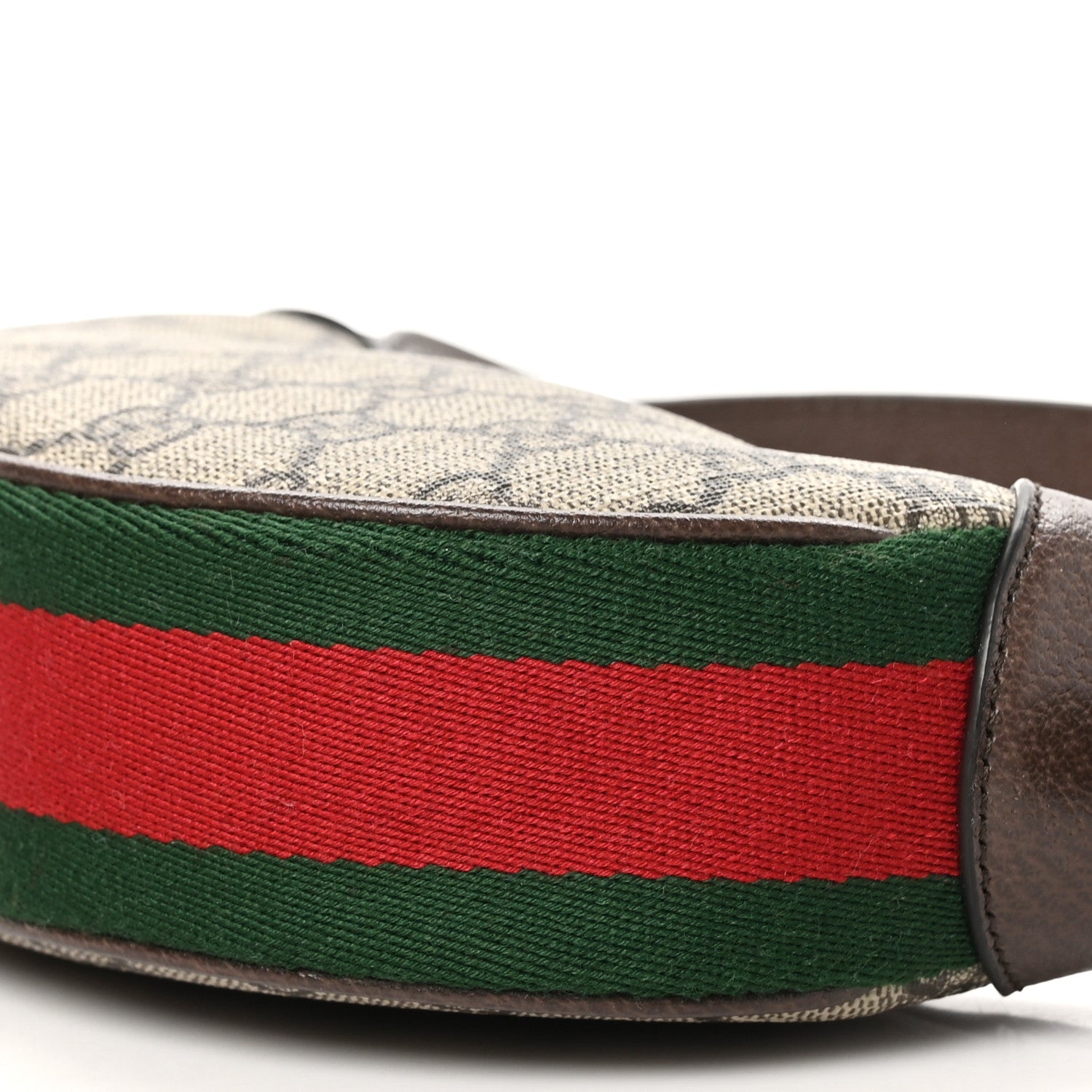 Gucci GG Supreme Monogram Textured Calfskin Web Mini Ophidia Half Moon Hobo Beige Ebony New Acero 9 of 9