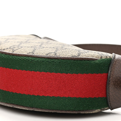 Gucci GG Supreme Monogram Textured Calfskin Web Mini Ophidia Half Moon Hobo Beige Ebony New Acero 9 of 9