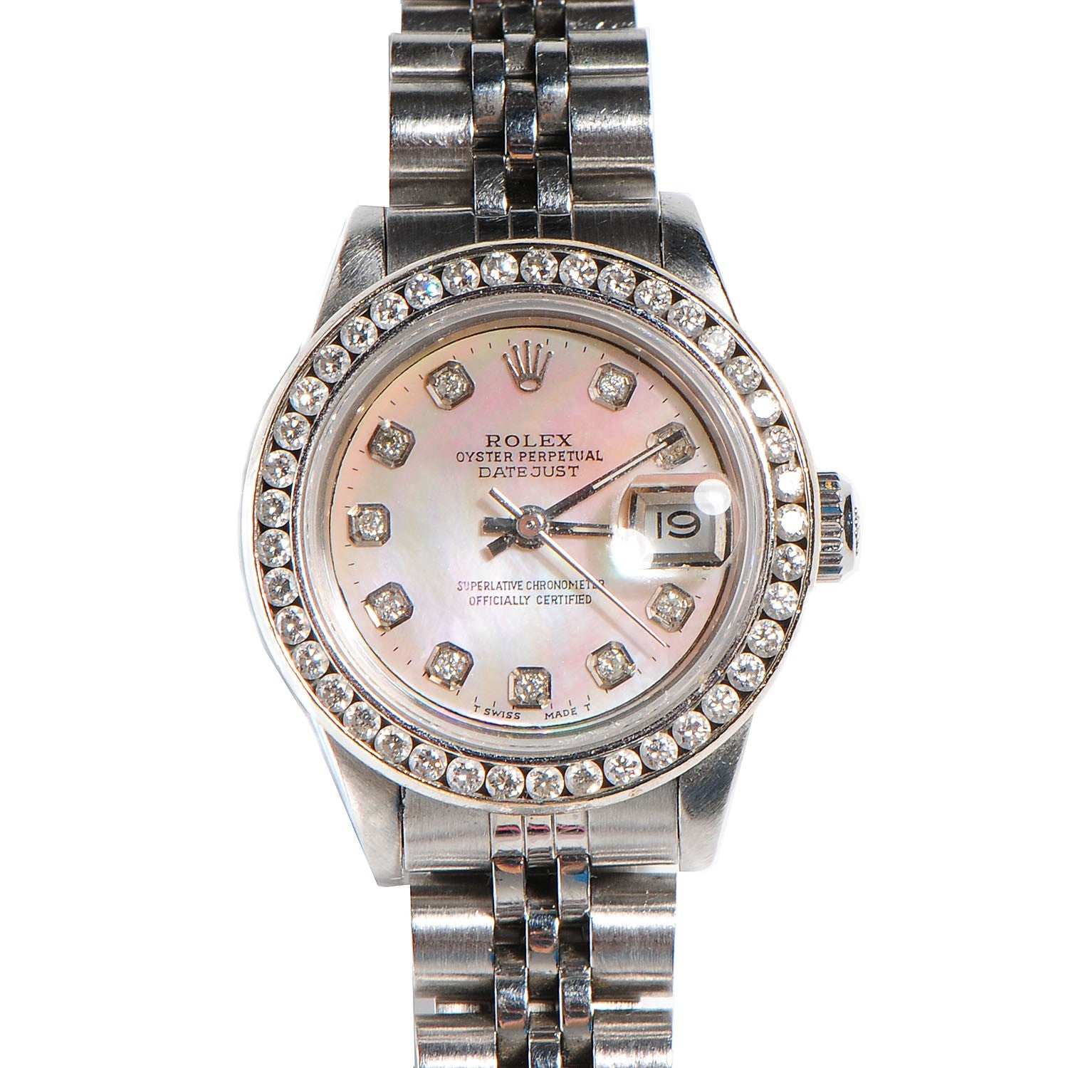 Rolex Stainless Steel Diamond Mother of Pearl 26mm Oyster Perpetual DateJust Watch 1 of 11