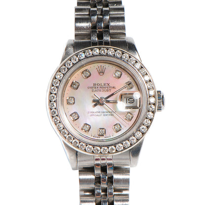 Rolex Stainless Steel Diamond Mother of Pearl 26mm Oyster Perpetual DateJust Watch 1 of 11