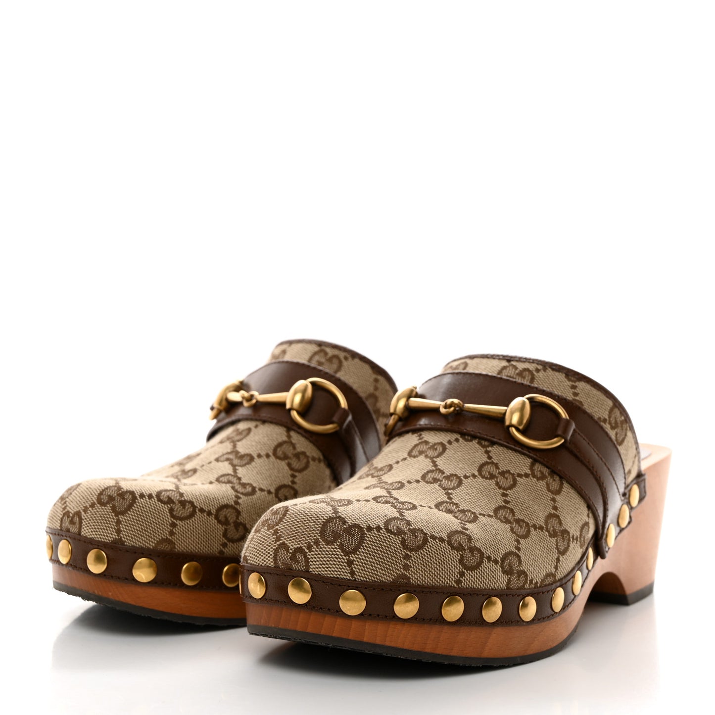 Monogram Goatskin Horsebit Clog Mules 36.5 Beige Ebony Brown Sugar