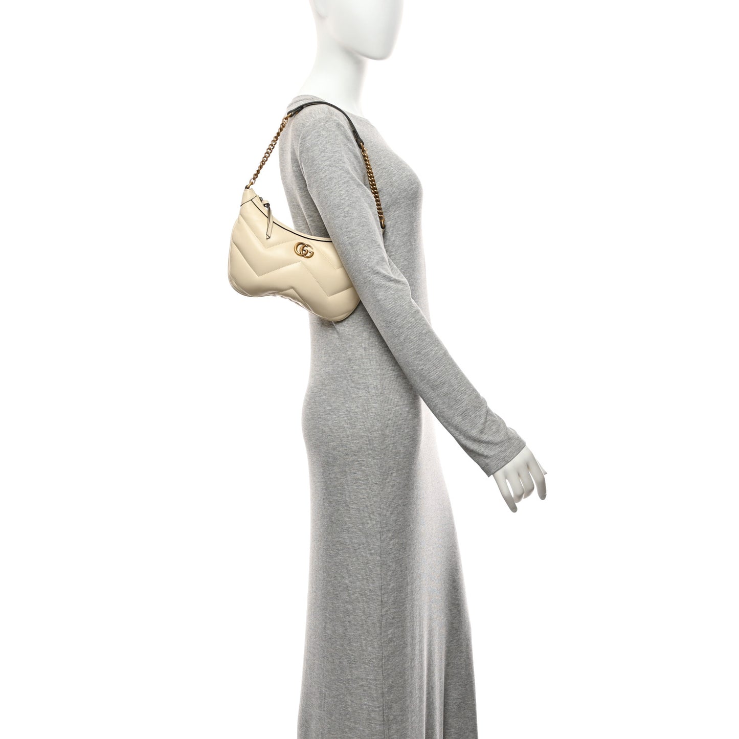 Calfskin Matelasse GG Marmont Half Moon Hobo White