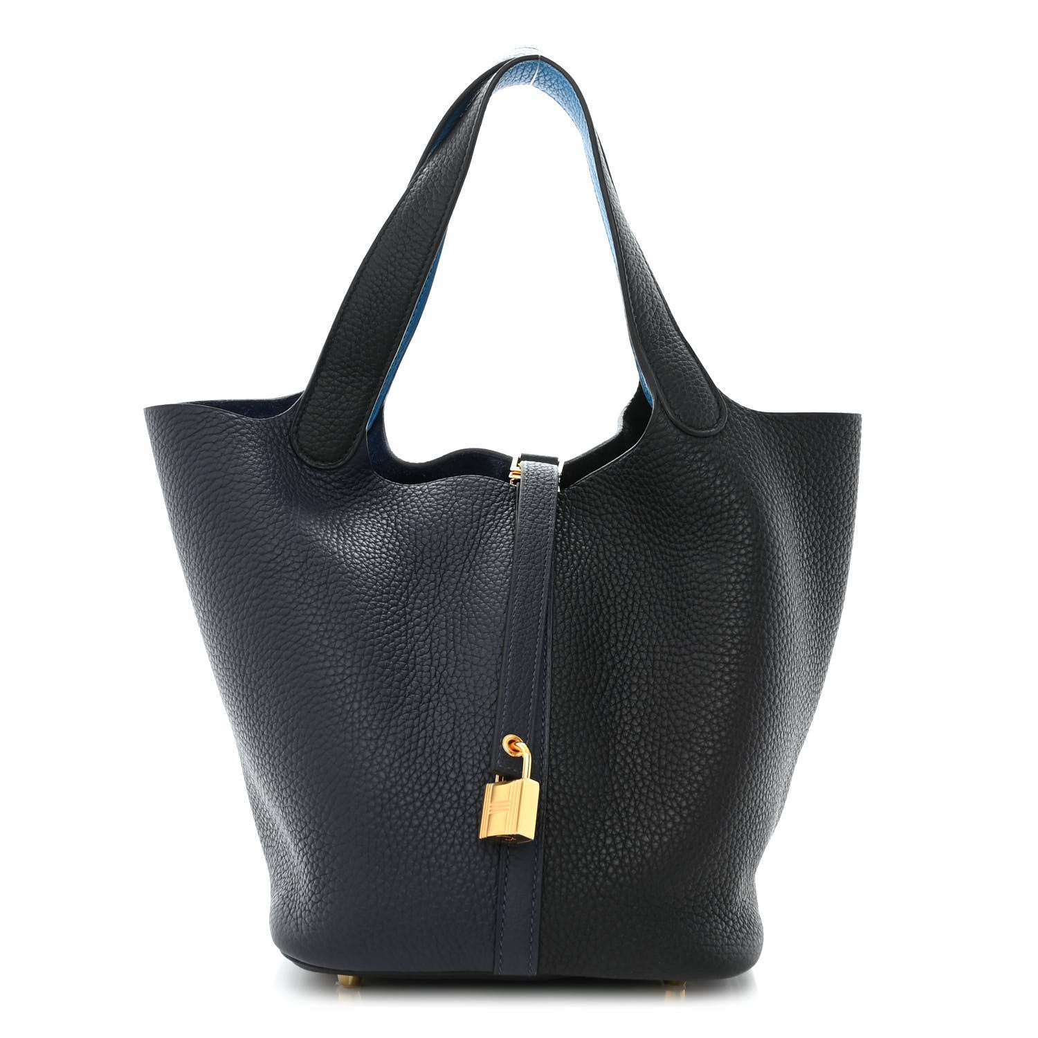 Hermes Taurillon Clemence Casaque Picotin Lock 22 MM Bleu Nuit Black Blue Frida 1 of 11
