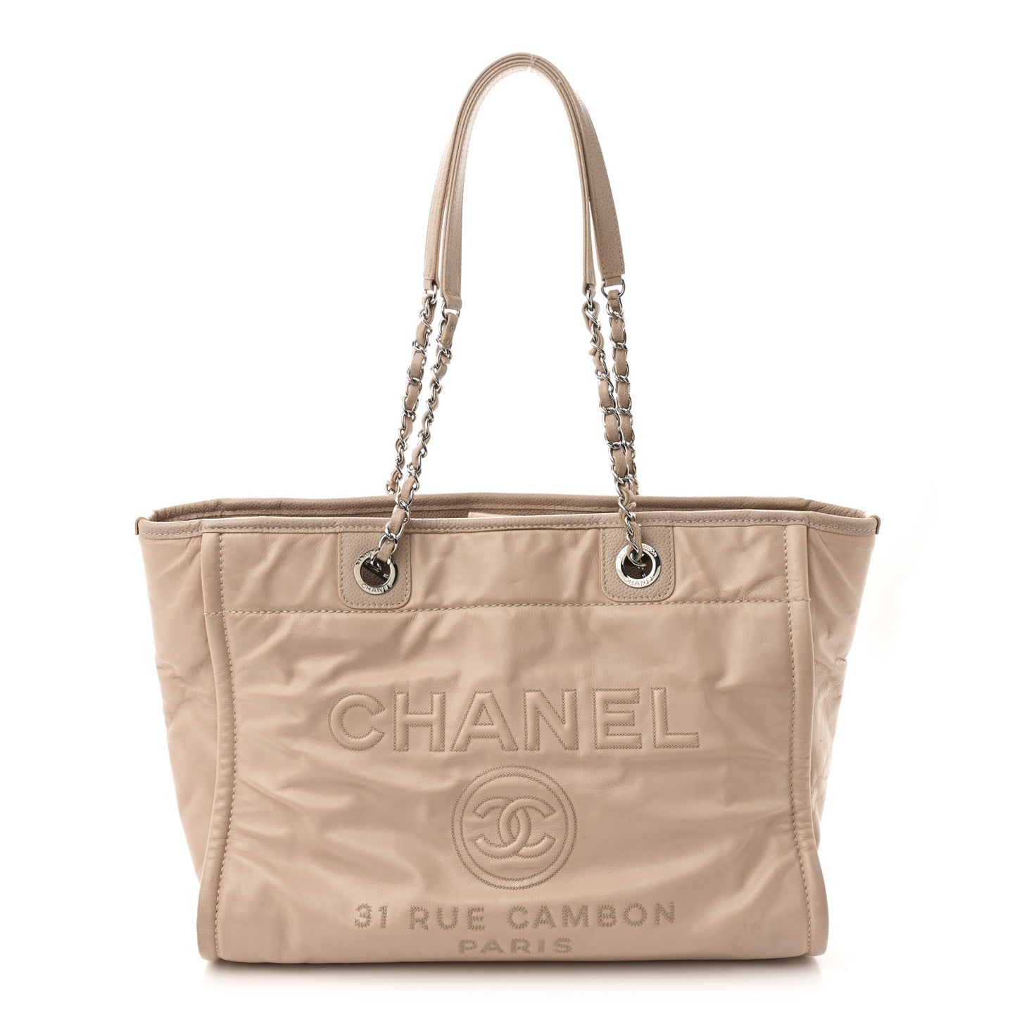 Glazed Calfskin Small Deauville Tote Light Pink