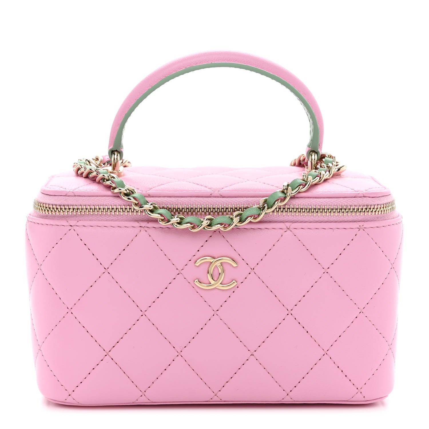 Chanel Lambskin Quilted Small Top Handle Vanity Case With Chain Lilac Light Green 1 of 10