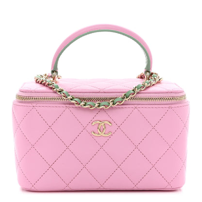 Chanel Lambskin Quilted Small Top Handle Vanity Case With Chain Lilac Light Green 1 of 10