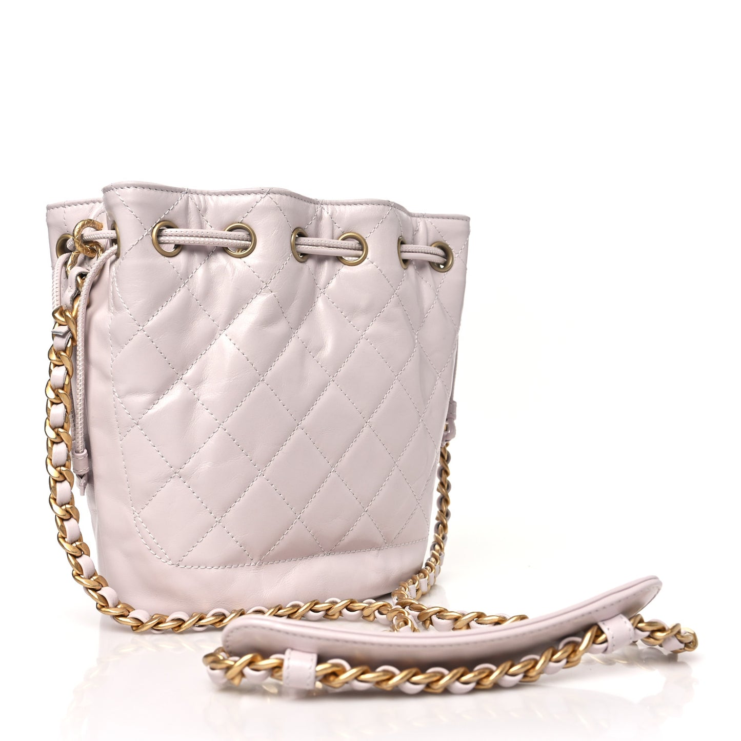 Calfskin Stitched Coco Ring Bucket Drawstring Bag Light Pink