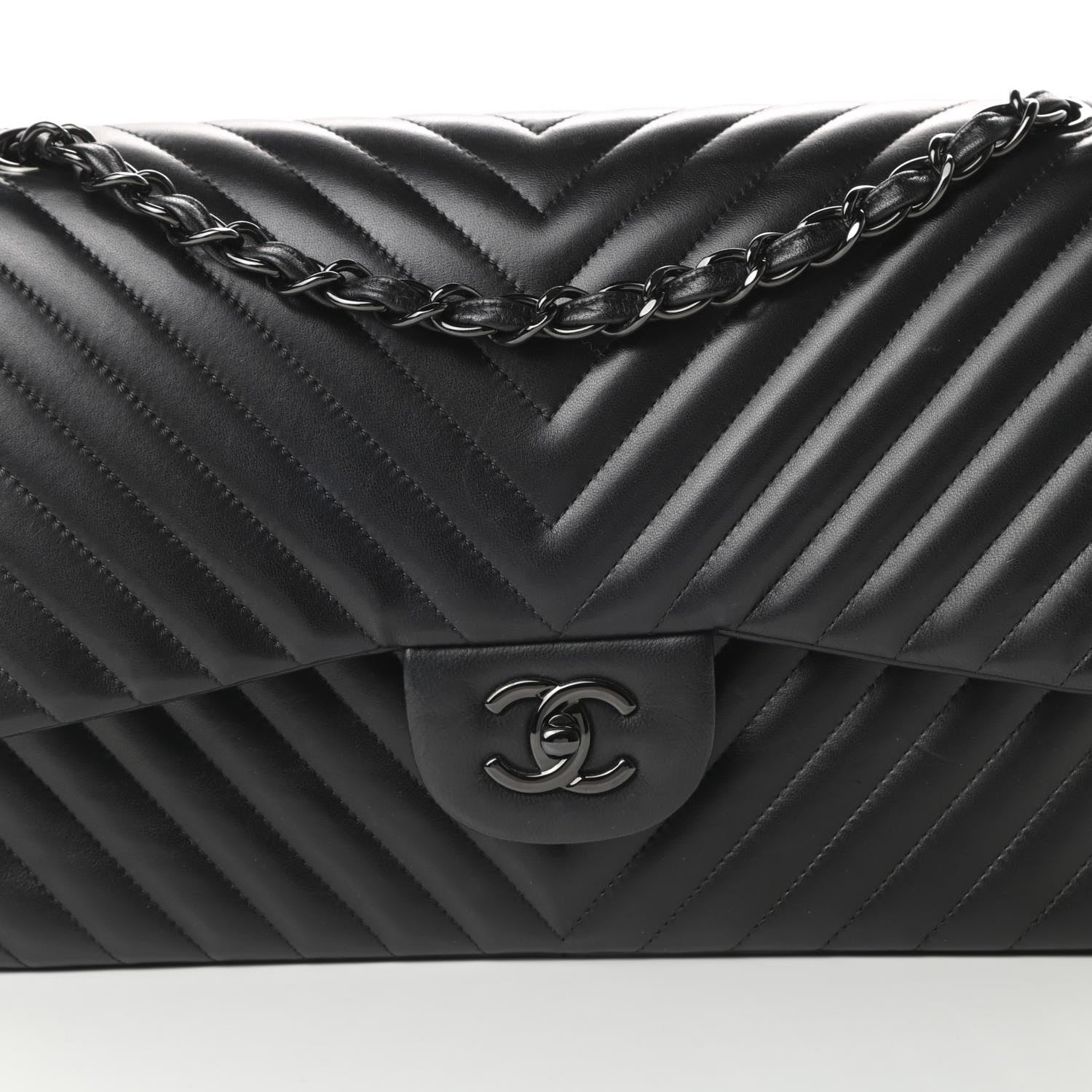 Chanel Lambskin Chevron Quilted Jumbo Double Flap So Black 8 of 19