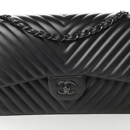 Chanel Lambskin Chevron Quilted Jumbo Double Flap So Black 8 of 19