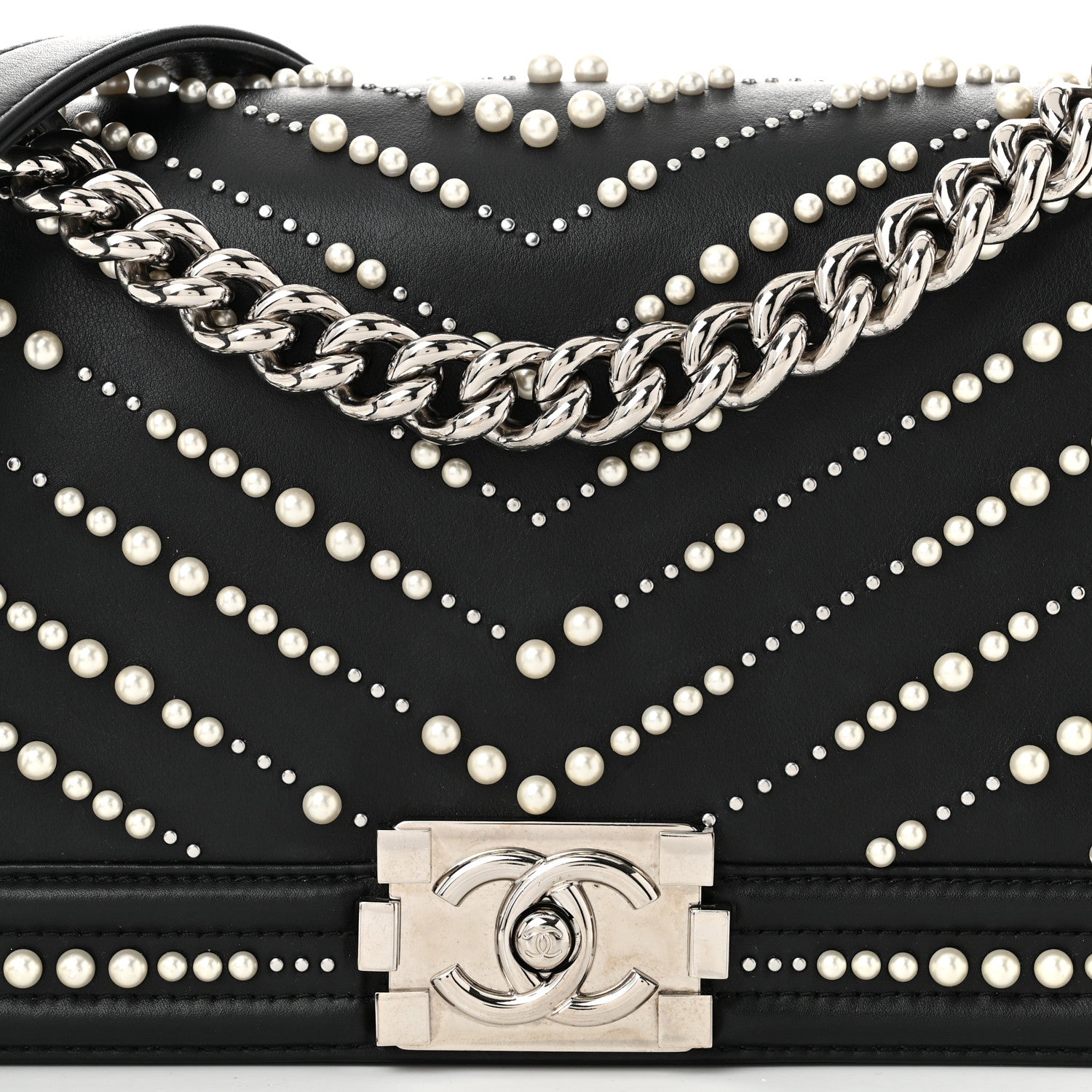 Chanel Calfskin Pearl Chevron Medium Boy Flap Black 8 of 11