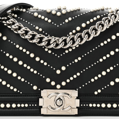 Chanel Calfskin Pearl Chevron Medium Boy Flap Black 8 of 11