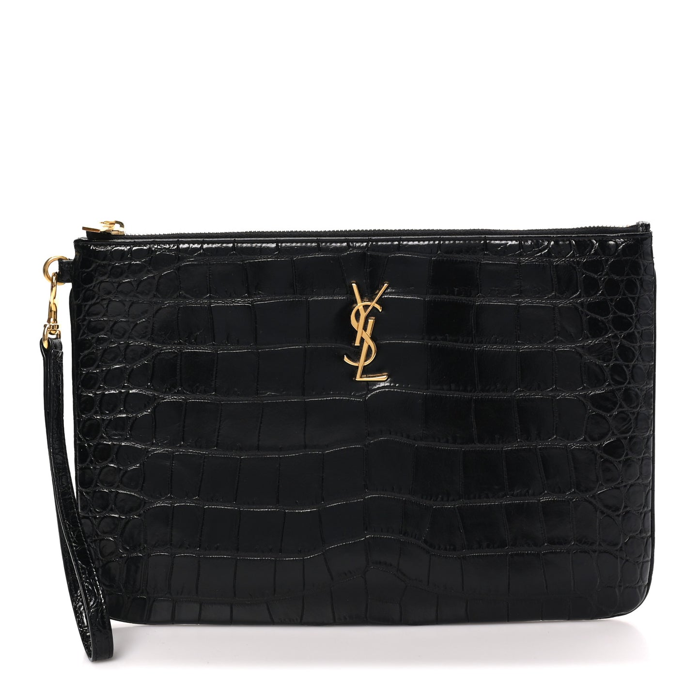 Calfskin Crocodile Embossed Tablet Pouch Black