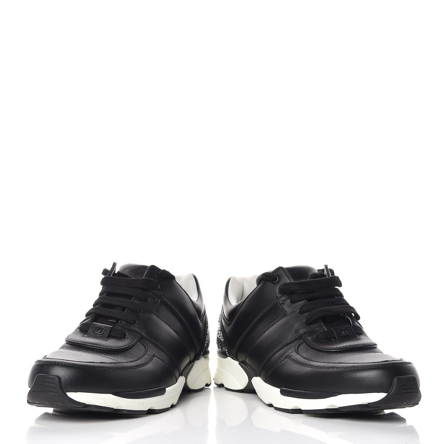 Chanel Calfskin Tweed Womens Sneakers 40 Black White 6 of 10