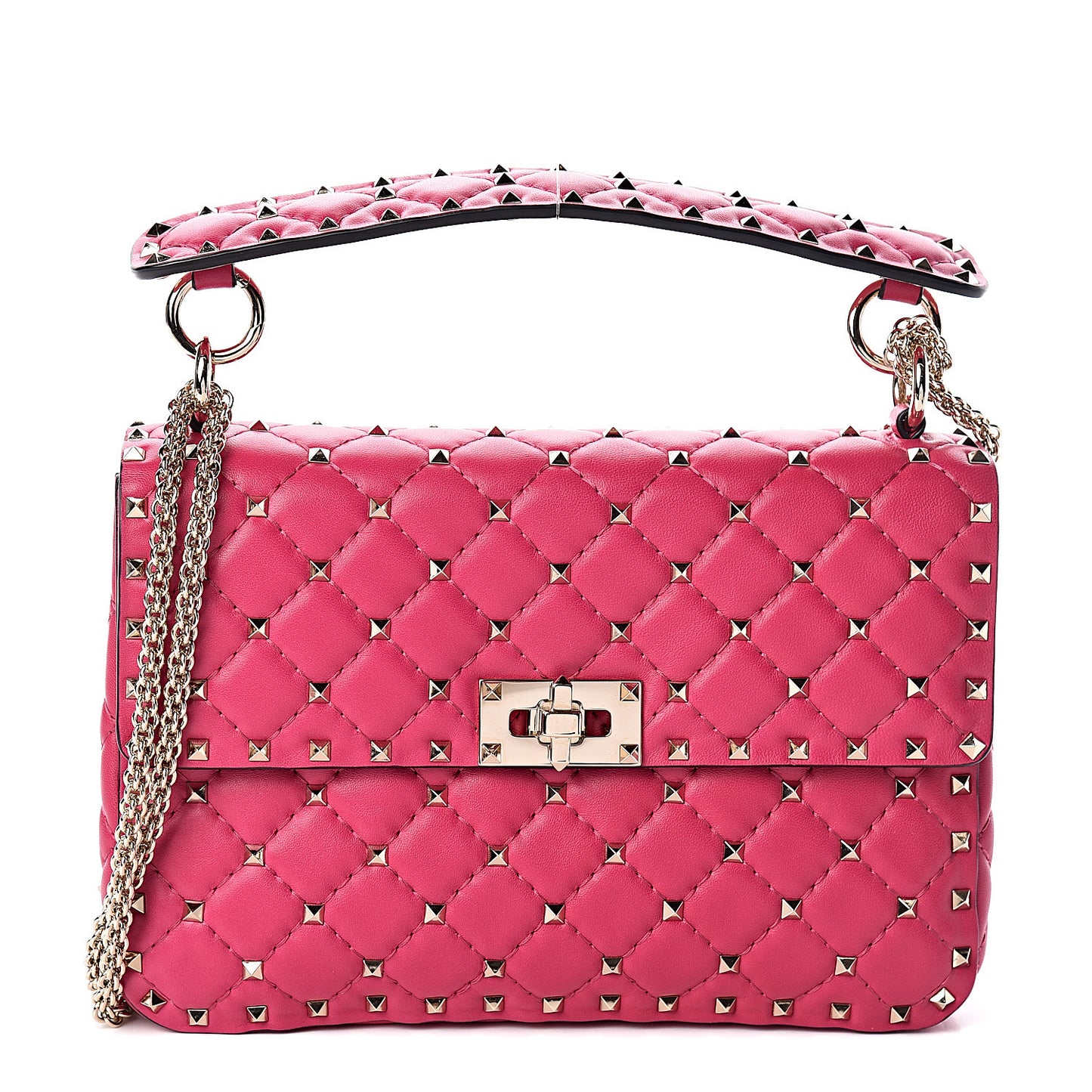 Nappa Medium Rockstud Spike Shoulder Bag Disco Pink