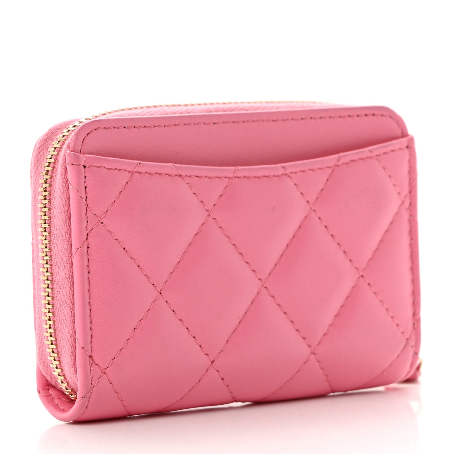 Lambskin Quilted Zip Around Coin Purse Wallet Pink Yellow