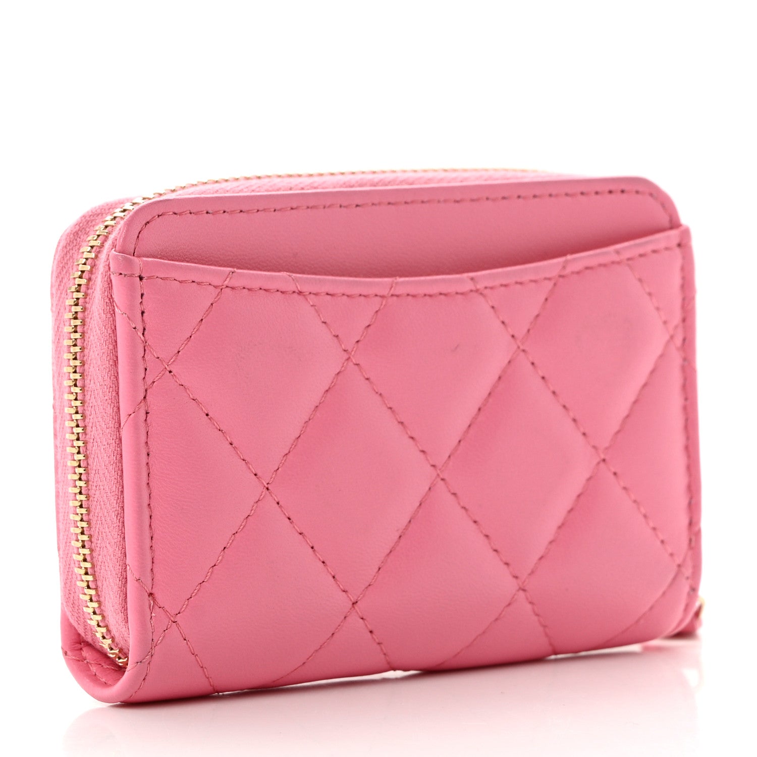 Chanel Lambskin Quilted Zip Around Coin Purse Wallet Pink Yellow 3 of 7