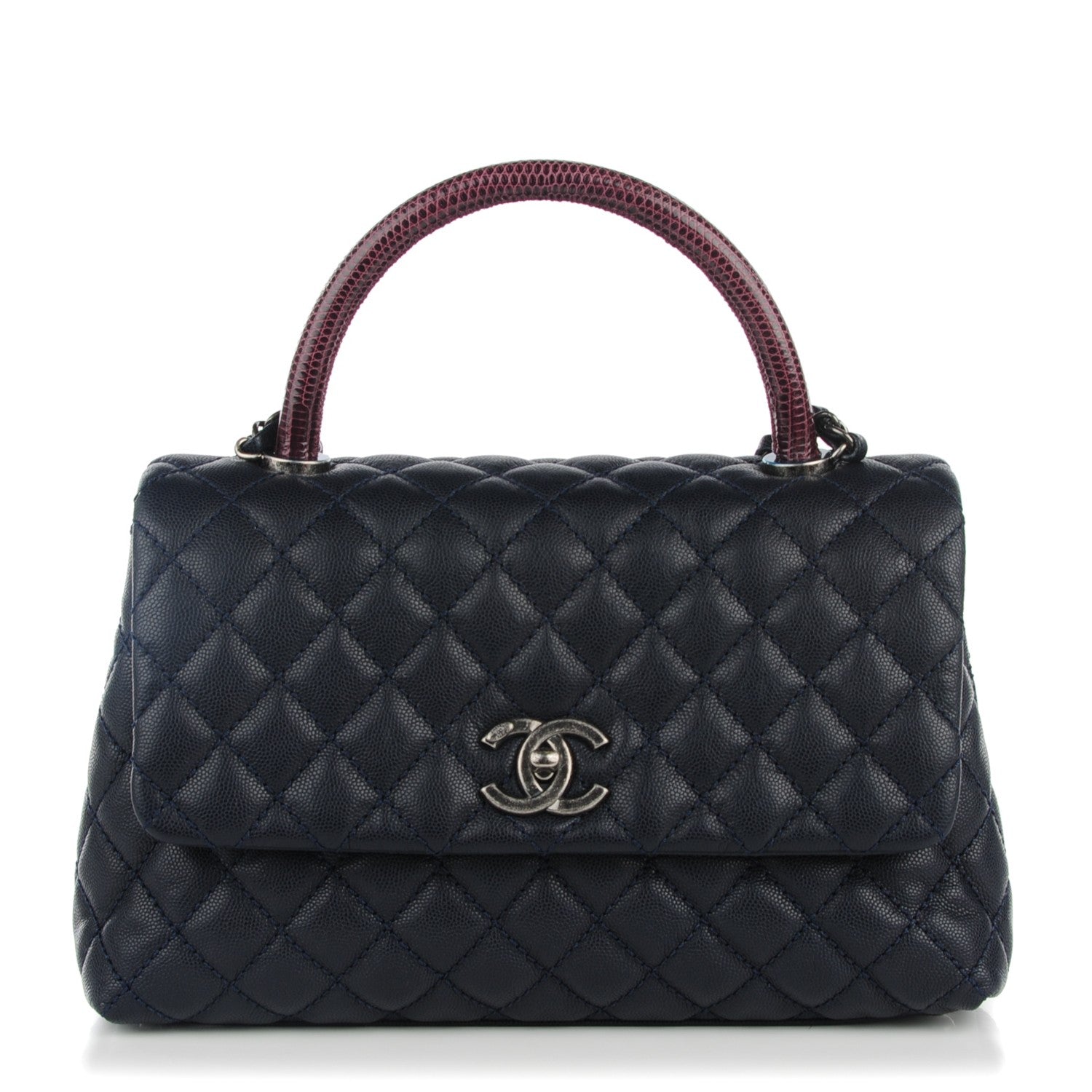 Chanel Caviar Lizard Quilted Small Coco Handle Flap Navy 1 of 9